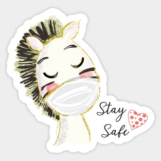 Zebra Wearing Mask, Stay Safe ! Sticker